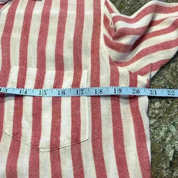 Rails Shirt Button Down Long Sleeve Top Pink Red Striped Linen Blend Coastal XS - Picture 9 of 13